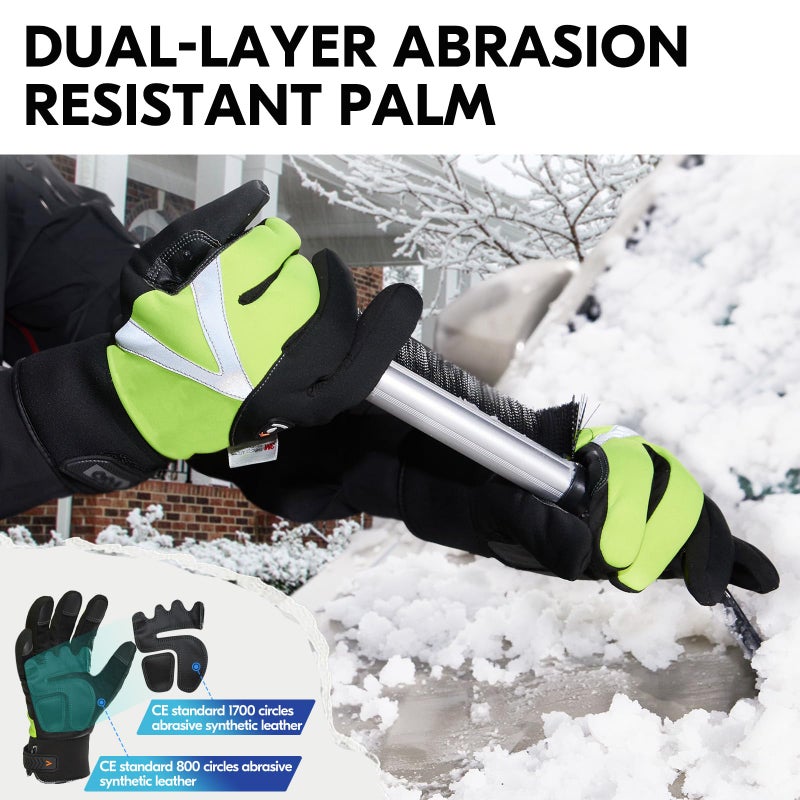Vgo... 1-Pair -4â„‰ or above 3M Thinsulate C100 Lined High Dexterity Touchscreen Synthetic Leather Winter Warm Work Gloves, Waterproof Insert (Size L, Fluorescent Green, SL8777FW) - Image 3